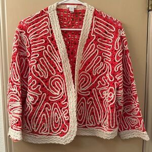 Chicos Red/orange and Cream Women's crop Cardigan